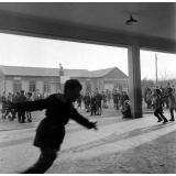 Ecole primaire, Nancy : la cour des garçons à l'heure de la récréation. 
