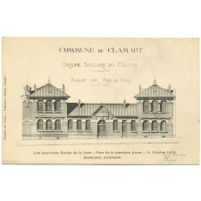 Commune de Clamart - Groupe Scolaire du Centre - Façade sur Rue de Paris - Les nouvelles Écoles de la Gare - Pose de la première pierre - 14 Octobre 1906 - Rastoueix, Architecte.