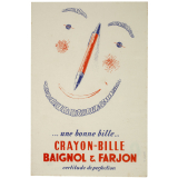 Buvard publicitaire. Crayon-bille Baignol & Farjon. Tête stylisée. 