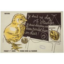 Buvard publicitaire. Poulet 1er choix vendu sous la marque A. Studler.