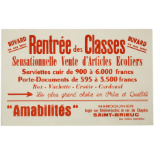 Buvard publicitaire. Rentrée des classes.