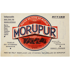 Buvard publicitaire. Morupur. Huile de foie de morue pour bestiaux et volailles.