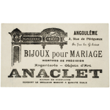 Buvard publicitaire. Horlogerie Bijouterie Anaclet. 