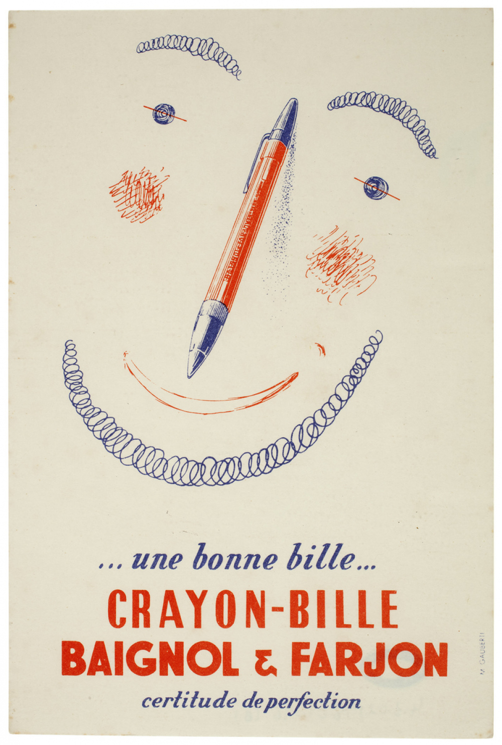 Buvard publicitaire. Crayon-bille Baignol & Farjon. Tête stylisée. 