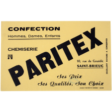 Buvard publicitaire. Chemiserie Paritex.