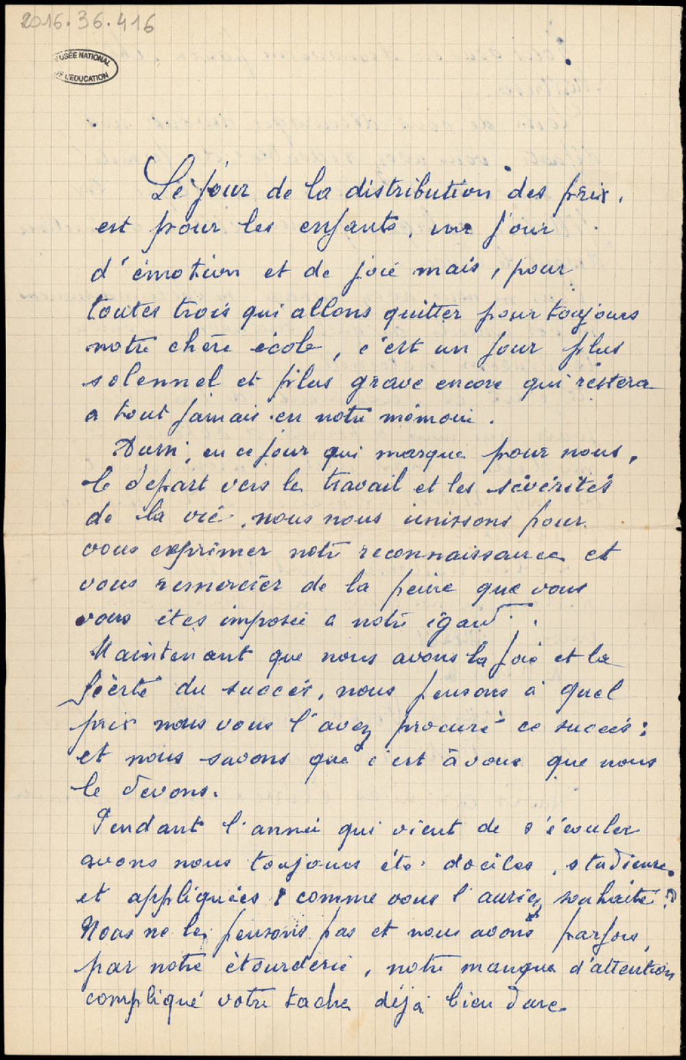 Lettre de remerciement des élèves