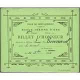 Billet d'honneur accordé à l'élève Louise Bonnard pour le travail, le 22 octobre 1914