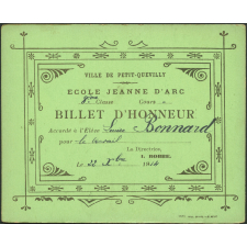 Billet d'honneur accordé à l'élève Louise Bonnard pour le travail, le 22 octobre 1914