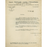 Lettre de récompense du secrétaire général de la ligue nationale contre l'alcoolisme à l'instituteur Marcel Desbled