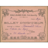 Billet d'honneur accordé à l'élève Bonnard Louise pour l'étude des leçons, le 30 novembre 1916