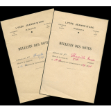 Bulletins des notes. Lycée Jeanne d'Arc à Rouen. Année scolaire 1947-48