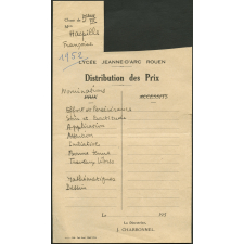 Ex-praemio. Lycée Jeanne d'Arc, Rouen. 1952