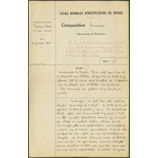 Composition française. École normale d'instituteurs de Rouen. 3e année. Année scolaire 1940-1941