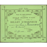 Billet d'honneur accordé à l'élève Louise Bonnard pour le travail, le 29 mai 1915