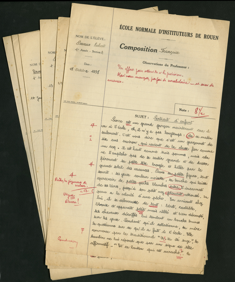 Compositions françaises. École normale d'instituteurs de Rouen. 1ère année. Année scolaire 1938-1939