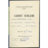 Carnet scolaire. Lycée Jeanne d'Arc, Rouen. Année scolaire 1952-53