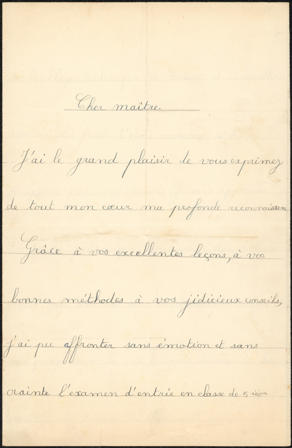 Lettre de remerciement d'un élève