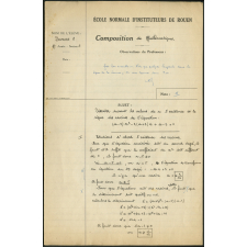 Composition de mathématiques. École normale d'instituteurs de Rouen. 2e année. Année scolaire 1939-1940