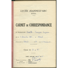 Carnet de correspondance. Lycée Jeanne d'Arc, Rouen. Année scolaire 1955-56