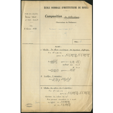 Composition de mathématiques. École normale d'instituteurs de Rouen. 1ère année. Année scolaire 1938-1939