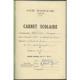Carnet scolaire. Lycée Jeanne d'Arc, Rouen. Année scolaire 1954-55