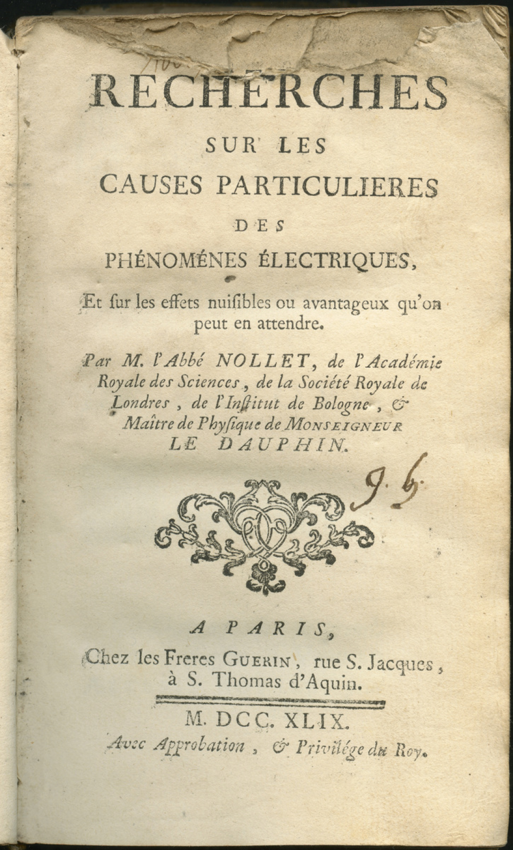 Recherches sur les causes particulières des phénomènes électriques et sur les effets nuisibles ou avantageux qu'on peut en attendre