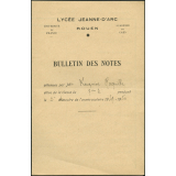 Bulletin des notes. Lycée Jeanne d'Arc à Rouen. Année scolaire 1949-50, 2e semestre