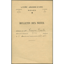 Bulletin des notes. Lycée Jeanne d'Arc à Rouen. Année scolaire 1949-50, 2e semestre