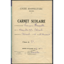 Carnet scolaire. Lycée Jeanne d'Arc, Rouen. Année scolaire 1949-50