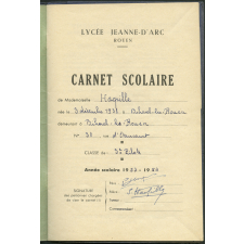 Carnet scolaire. Lycée Jeanne d'Arc, Rouen. Année scolaire 1953-54