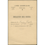 Bulletin des notes. Lycée Jeanne d'Arc à Rouen. Année scolaire 1949-50, 1er semestre