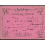 Billet d'honneur accordé à l'élève Louise Bonnard pour sa bonne conduite et son application, le 31 mai 1916