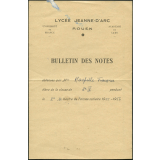 Bulletin des notes. Lycée Jeanne d'Arc à Rouen. Année scolaire 1955-56, 2e semestre