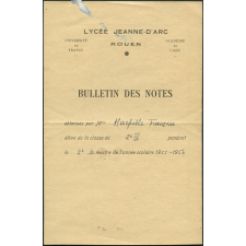 Bulletin des notes. Lycée Jeanne d'Arc à Rouen. Année scolaire 1955-56, 2e semestre