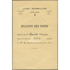 Bulletin des notes. Lycée Jeanne d'Arc à Rouen. Année scolaire 1954-55, 1er semestre