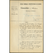 Composition de mathématiques. École normale d'instituteurs de Rouen. 3e année. Année scolaire 1940-41