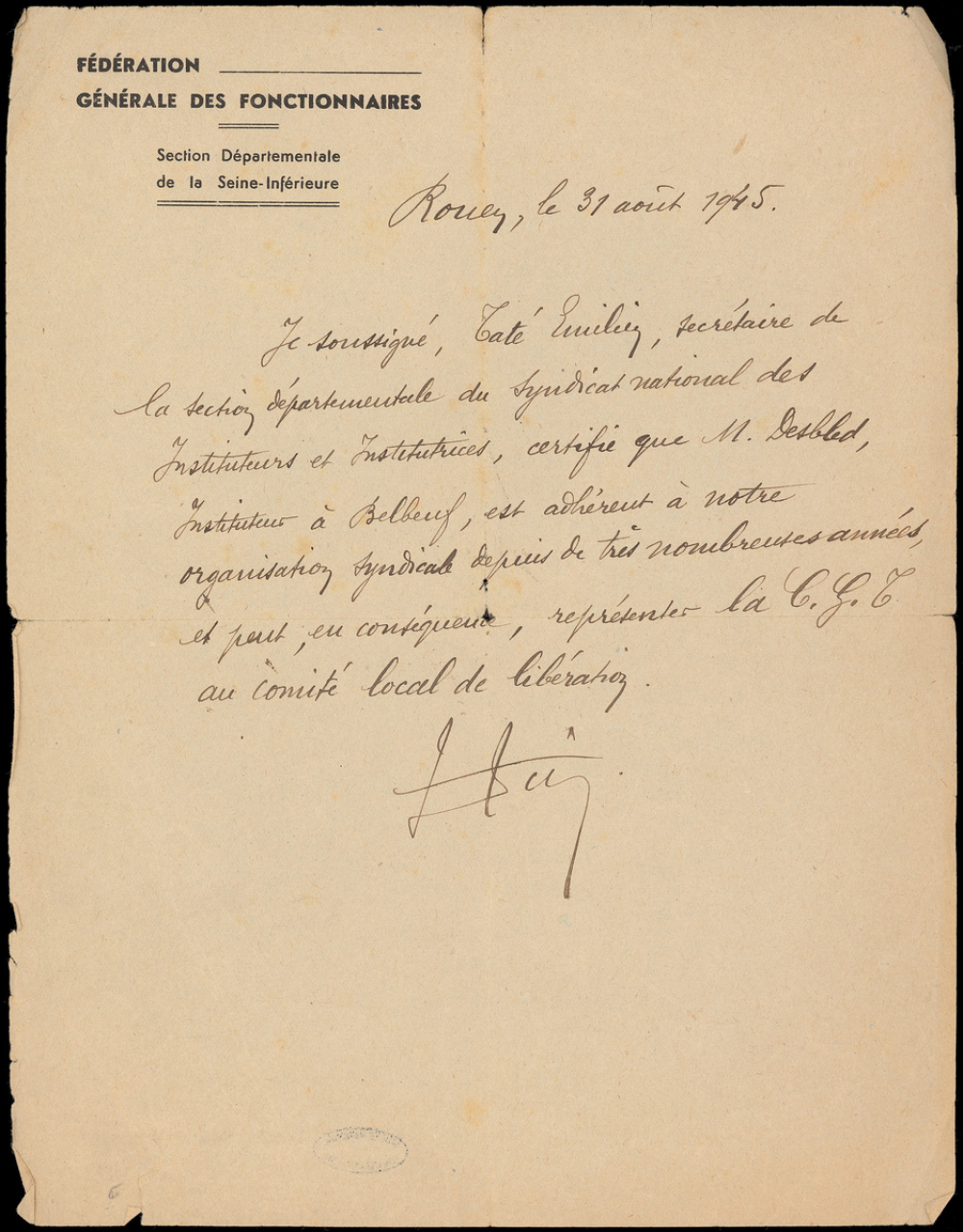 Lettre d'attestation