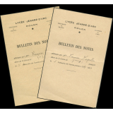 Bulletins des notes. Lycée Jeanne d'Arc à Rouen. Année scolaire 1949-50