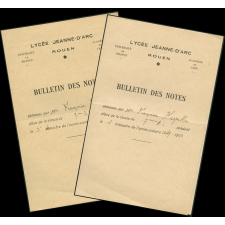 Bulletins des notes. Lycée Jeanne d'Arc à Rouen. Année scolaire 1949-50
