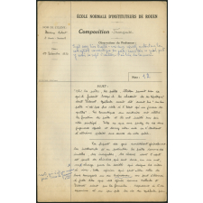 Composition française. École normale d'instituteurs de Rouen. 2e année. Année scolaire 1939-1940