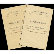 Bulletins des notes. Lycée Jeanne d'Arc à Rouen. Année scolaire 1955-56