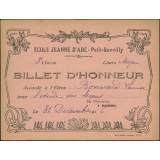 Billet d'honneur accordé à l'élève Bonnard Louise pour l'étude des leçons, le 31 décembre 1916