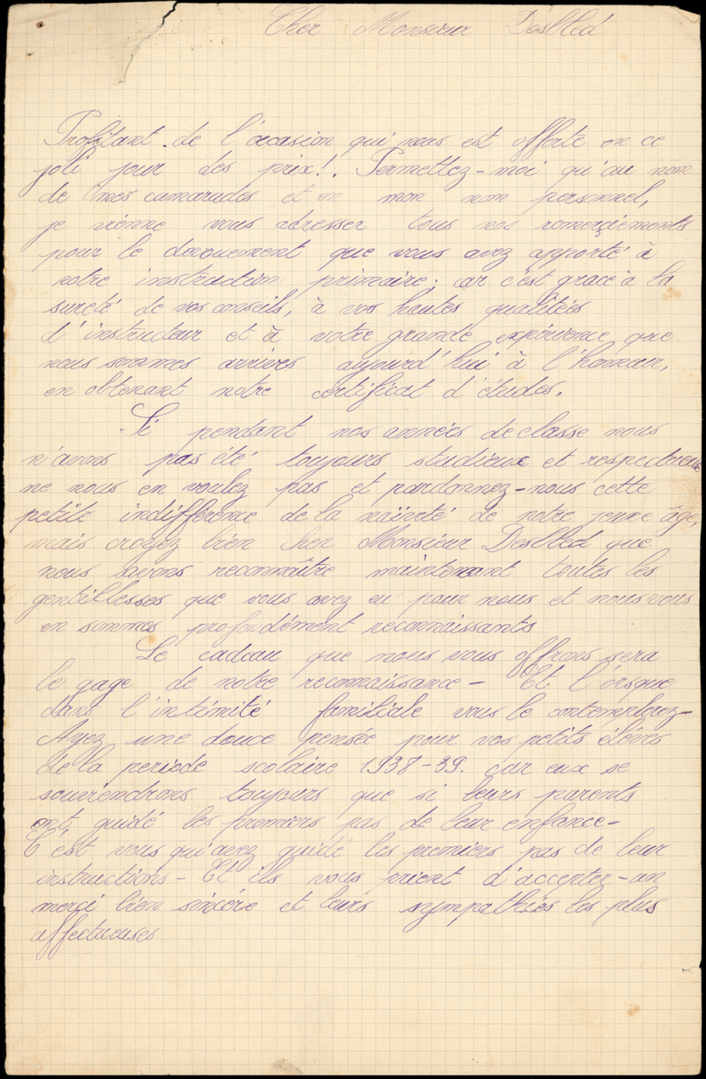 Lettre de remerciement des élèves