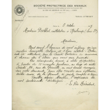 Lettre de récompense du vice-président de la société protectrice des animaux à l'instituteur Marcel Desbled