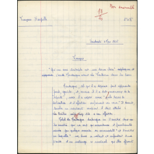 Devoir de français. Classe de seconde. Lycée Jeanne d'Arc à Rouen. Année scolaire 1955-56