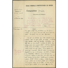 Composition française. École normale d'instituteurs de Rouen. 3e année. Année scolaire 1940-1941