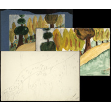 Impression d'automne - Dessin présenté au concours 1951 de l'UFOLEA et ses croquis préparatoires