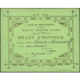 Billet d'honneur accordé à l'élève Louise Bonnard pour son travail, le 26 juin 1915