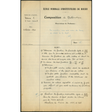 Composition de mathématiques. École normale d'instituteurs de Rouen. 2e année. Année scolaire 1939-1940