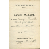 Carnet scolaire. Lycée Jeanne d'Arc, Rouen. Année scolaire 1948-49